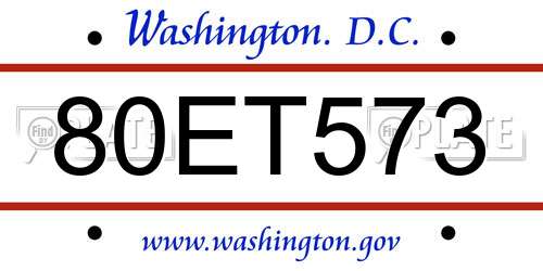 80ET573 District Of Columbia License Plate
