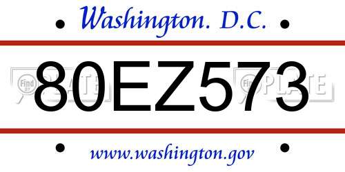 80EZ573 District Of Columbia License Plate