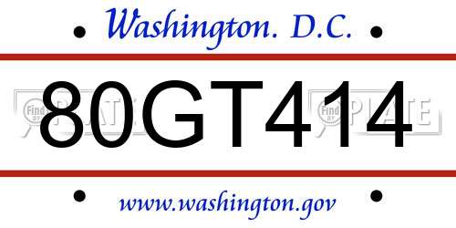 80GT414 District Of Columbia License Plate