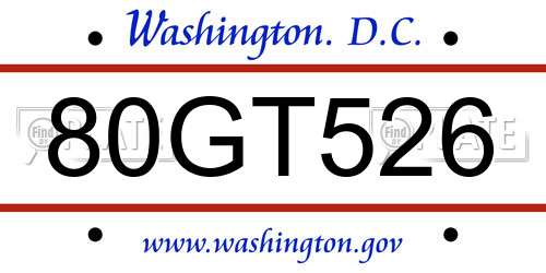 80GT526 District Of Columbia License Plate