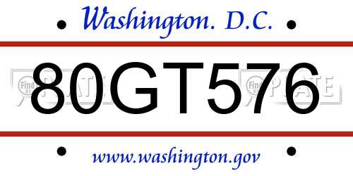 80GT576 District Of Columbia License Plate
