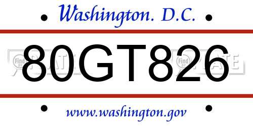 80GT826 District Of Columbia License Plate