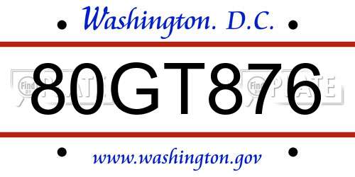 80GT876 District Of Columbia License Plate