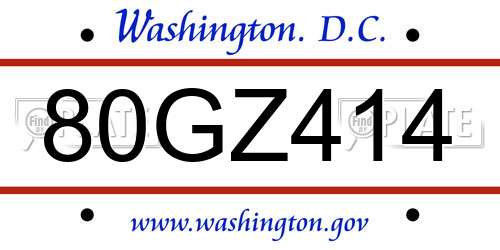 80GZ414 District Of Columbia License Plate