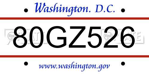 80GZ526 District Of Columbia License Plate