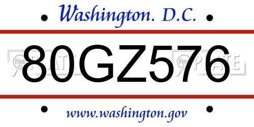 80GZ576 District Of Columbia License Plate