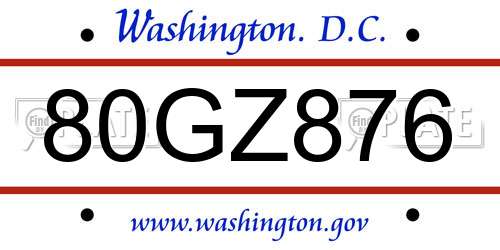 80GZ876 District Of Columbia License Plate