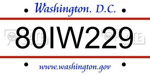 80IW229 District Of Columbia License Plate