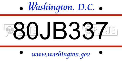 80JB337 District Of Columbia License Plate