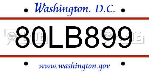 80LB899 District Of Columbia License Plate