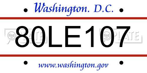 80LE107 District Of Columbia License Plate