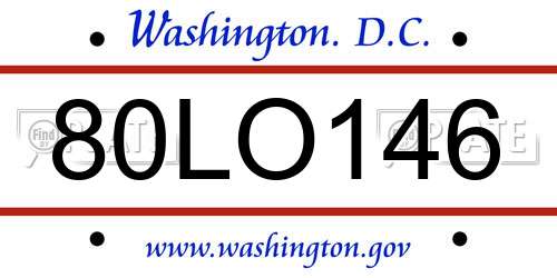 80LO146 District Of Columbia License Plate