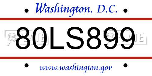 80LS899 District Of Columbia License Plate