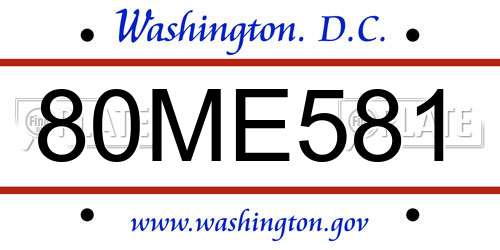 80ME581 District Of Columbia License Plate