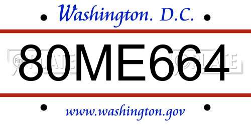 80ME664 District Of Columbia License Plate