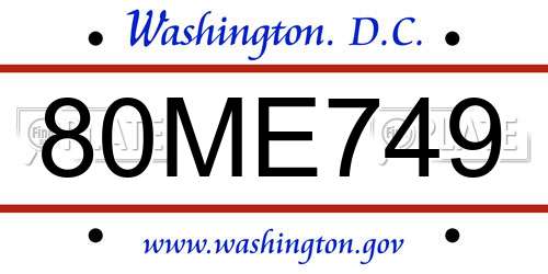 80ME749 District Of Columbia License Plate