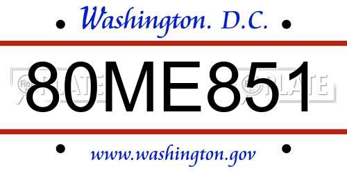 80ME851 District Of Columbia License Plate