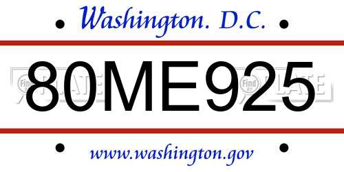 80ME925 District Of Columbia License Plate