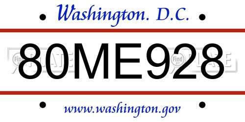 80ME928 District Of Columbia License Plate
