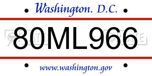 80ML966 District Of Columbia License Plate