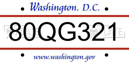 80QG321 District Of Columbia License Plate