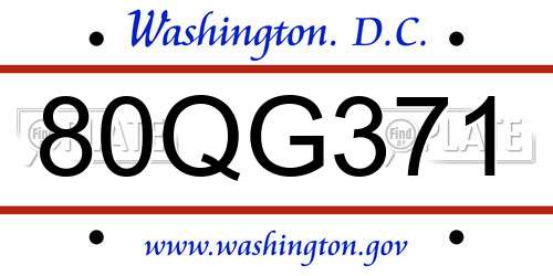 80QG371 District Of Columbia License Plate