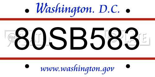 80SB583 District Of Columbia License Plate
