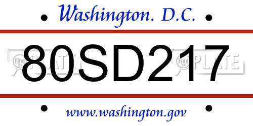 80SD217 District Of Columbia License Plate