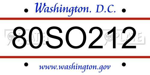 80SO212 District Of Columbia License Plate