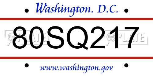 80SQ217 District Of Columbia License Plate