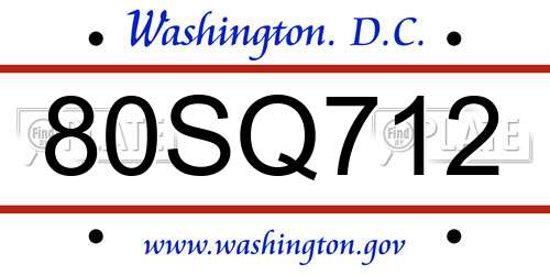 80SQ712 District Of Columbia License Plate