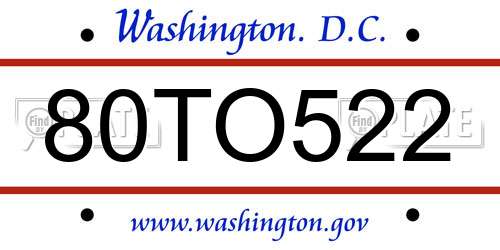 80TO522 District Of Columbia License Plate