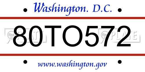 80TO572 District Of Columbia License Plate