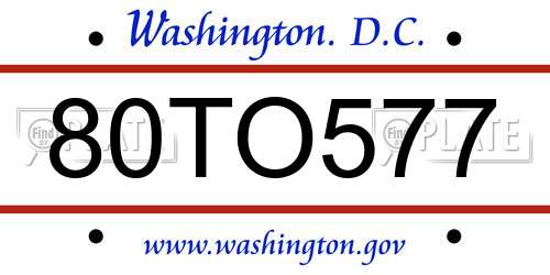 80TO577 District Of Columbia License Plate