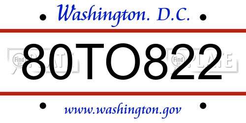 80TO822 District Of Columbia License Plate