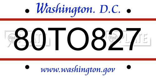 80TO827 District Of Columbia License Plate