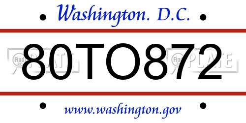 80TO872 District Of Columbia License Plate