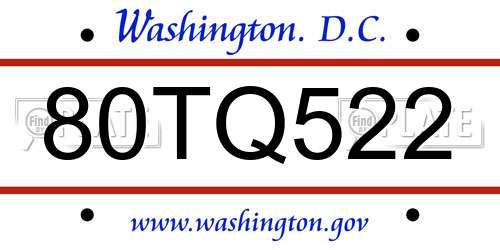 80TQ522 District Of Columbia License Plate