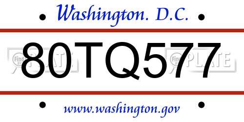 80TQ577 District Of Columbia License Plate