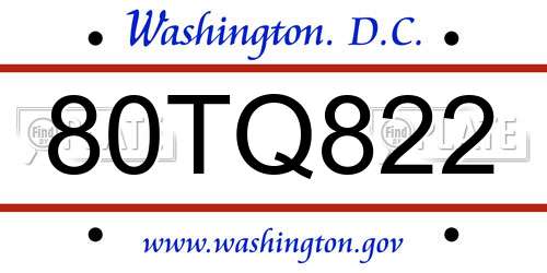 80TQ822 District Of Columbia License Plate