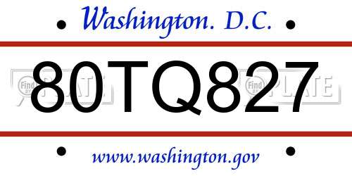 80TQ827 District Of Columbia License Plate
