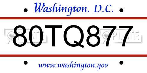 80TQ877 District Of Columbia License Plate