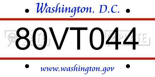 80VT044 District Of Columbia License Plate