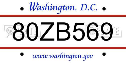 80ZB569 District Of Columbia License Plate