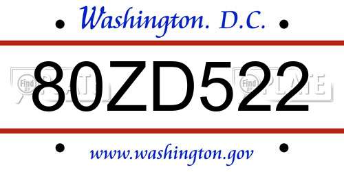 80ZD522 District Of Columbia License Plate