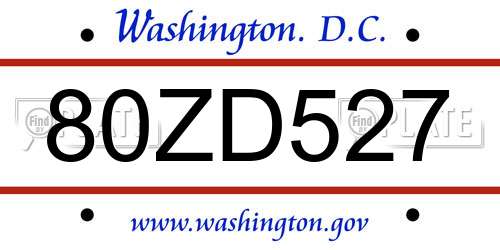 80ZD527 District Of Columbia License Plate