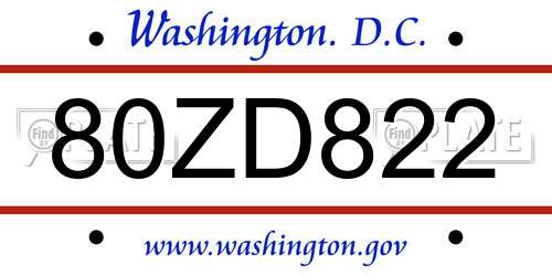 80ZD822 District Of Columbia License Plate