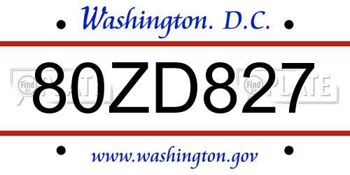 80ZD827 District Of Columbia License Plate