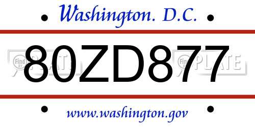 80ZD877 District Of Columbia License Plate