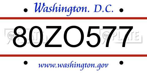 80ZO577 District Of Columbia License Plate